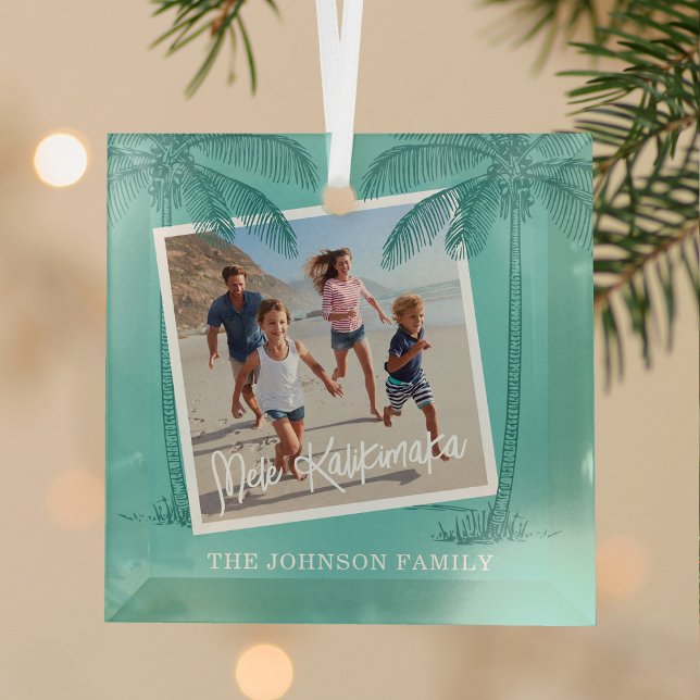 Tropical Mele Kalikimaka Photo Christmas Glass Tree Decoration (Creator Uploaded)