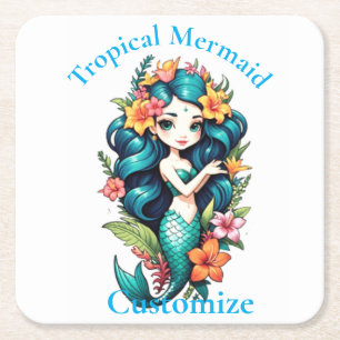 Tropical Mermaid Thunder_Cove Square Paper Coaster