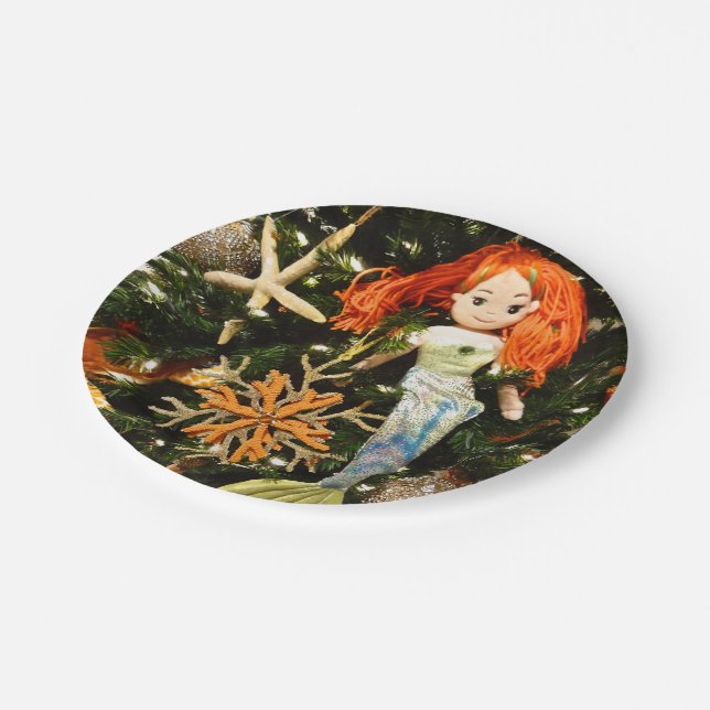 Tropical Mermaid Under the Sea Christmas Holiday Paper Plate (Angled)