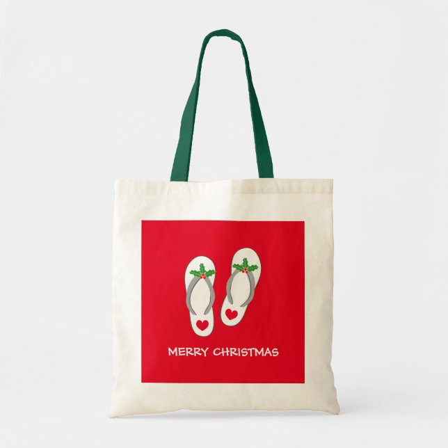 Tropical Merry Christmas beach flip flops tote bag (Front)