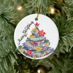 Tropical Merry Christmas Christmas Tree T-Shirt To Ceramic Tree Decoration