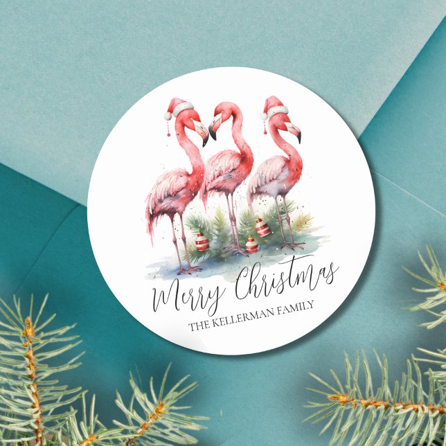 Tropical Merry Christmas Classic Round Sticker (Tropical Merry Christmas Classic Round Sticker)