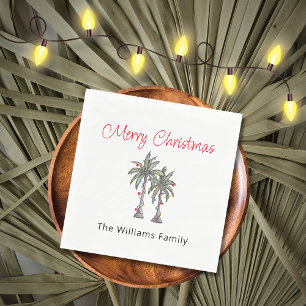 Tropical Merry Christmas Palm Trees Beach Napkin