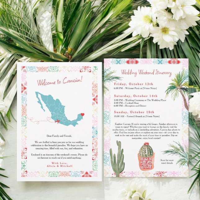 Tropical Mexico map QR welcome wedding  Invitation (ropical Mexico map QR welcome wedding Invitation)