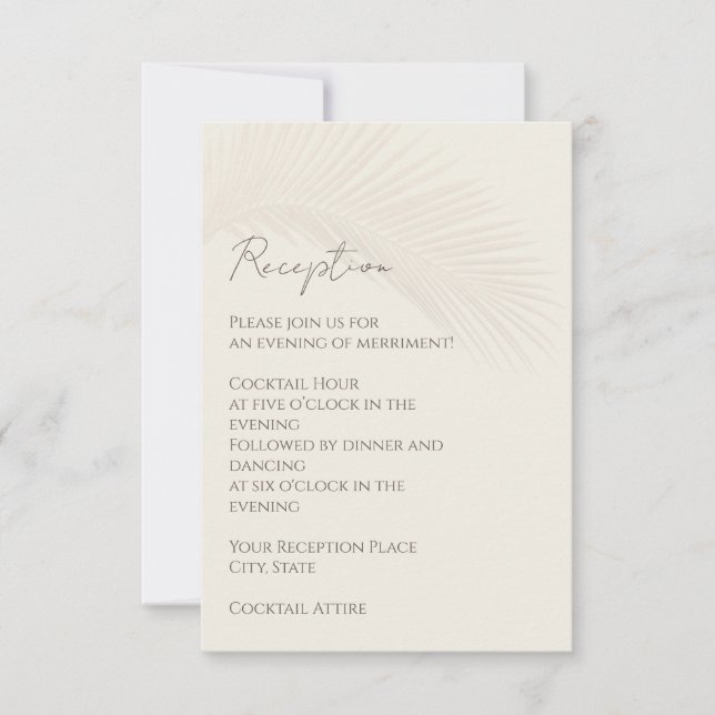 Tropical Minimal Beach Reception Enclosure Card  (Front)