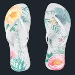 Tropical Mint Floral Summer Wedding Favour Jandals<br><div class="desc">Mint,  pink and yellow exotic summertime wedding favours featuring peonies,  eucalyptus,  rosehips,  succulent,  lisianthus,  menthol leaves and succulents.</div>