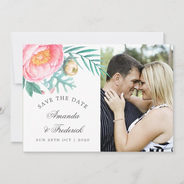 Tropical Mint Floral Summer Wedding Save the Date (Front)