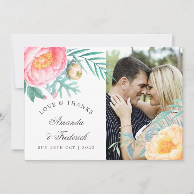 Tropical Mint Floral Summer Wedding Thank You (Front)