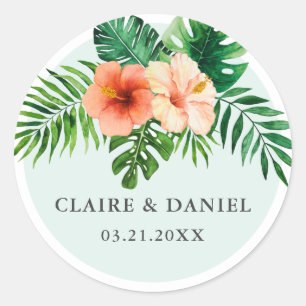Tropical Mint Green Floral Wedding Envelope Seals