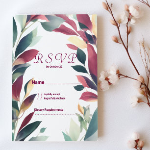 Tropical mint orange burgundy floral RSVP  Invitation