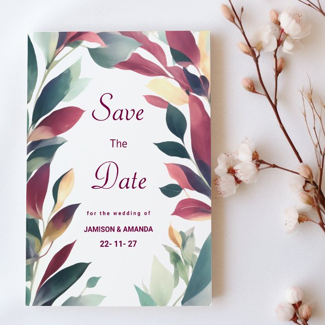 Tropical mint orange burgundy floral Save The Date Invitation (Tropical mint orange burgundy floral Save The Date )
