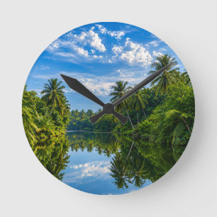 Tropical Mirror River Reflections Accent Round Clock