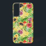 Tropical mix-fruit, flowers and leaves on yellow samsung galaxy case<br><div class="desc">Hand- painted mix media pattern with various tropical fruits,  flowers and leaves</div>