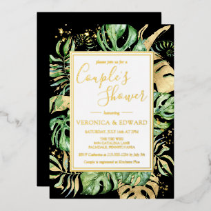 Tropical Modern Couple Wedding Shower Black & Gold