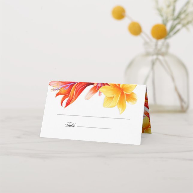 Tropical modern floral folded place card (Front)
