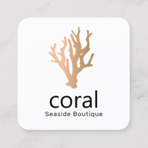 Tropical Modern Gold Coral Square Business Card