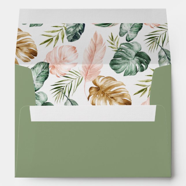 Tropical Modern Gold Palm Leaves Greenery Envelope (Back (Bottom))