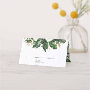 Tropical Modern Palm Beach Floral Gold Leaf Place Card