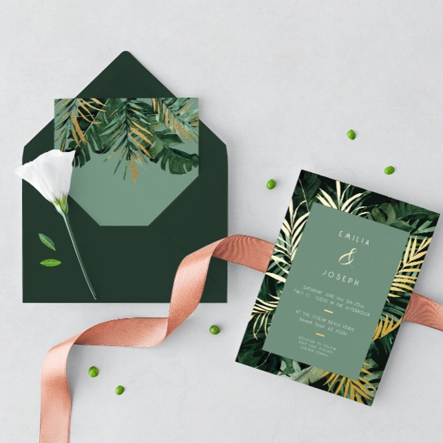 Tropical modern Palm leaves dusty green Wedding Fo (Creator Uploaded)