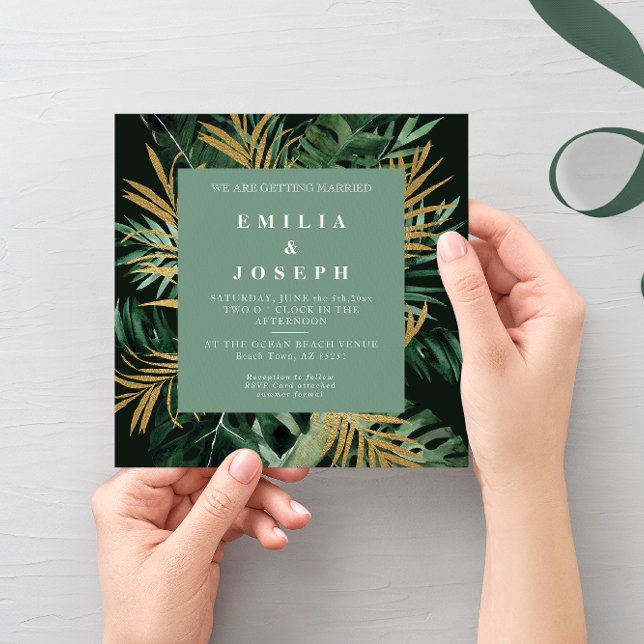 Tropical modern Palm leaves dusty green Wedding In Invitation (Creator Uploaded)