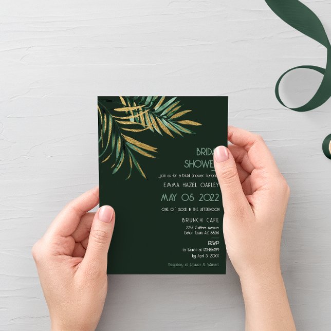 Tropical modern Palm leaves green Bridal Shower Invitation (Creator Uploaded)