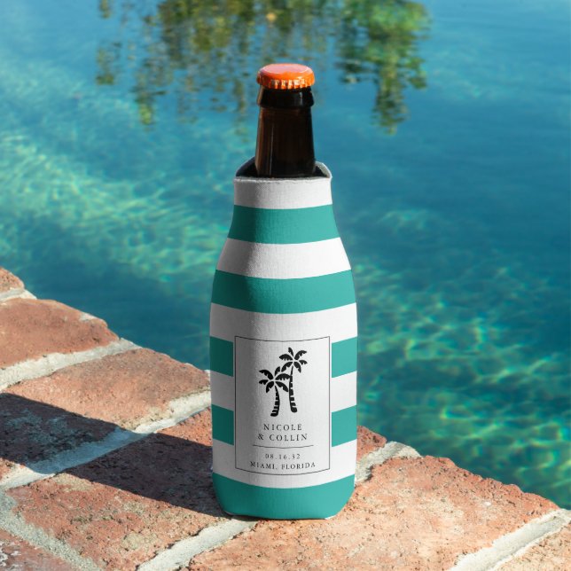 Tropical Modern Palm Trees Wedding Favour Bottle Cooler (In Situ Pool)