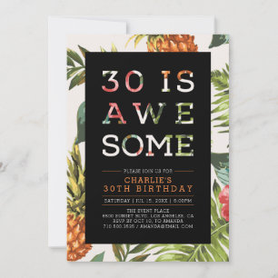 Tropical Modern Typography 30th Birthday Party Invitation