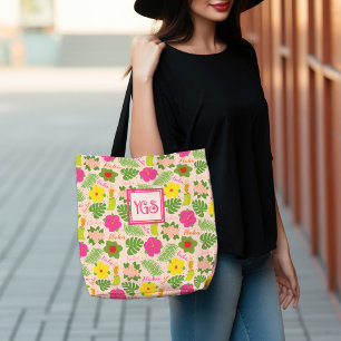 Tropical Monogram Hawaiian Flower Aloha Hula Woman Tote Bag