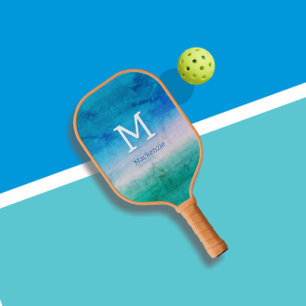 Tropical Monogram Ocean Blue Green Beachy Pickleball Paddle