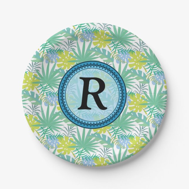 Tropical Monogram  Paper Plates (Front)