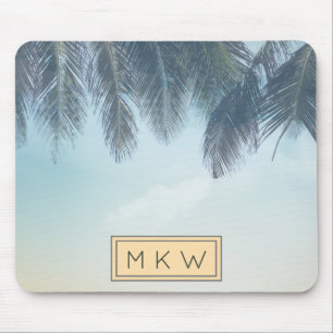 Tropical Monogrammed Palm Leaves Clouds Mouse Pad