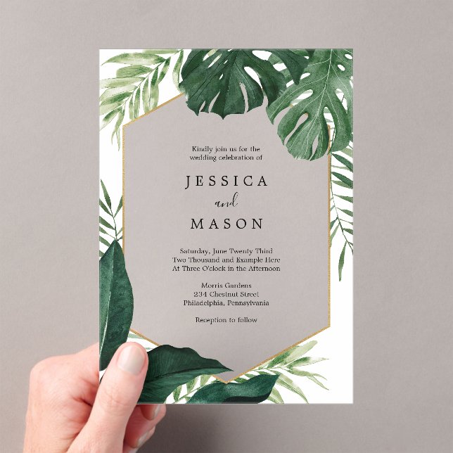 Tropical Monstera Acrylic Wedding Invitation (Insitu (Handheld))