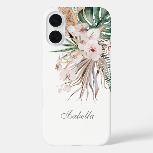 Tropical Monstera and Orchid Custom Name Case-Mate iPhone Case (Back)