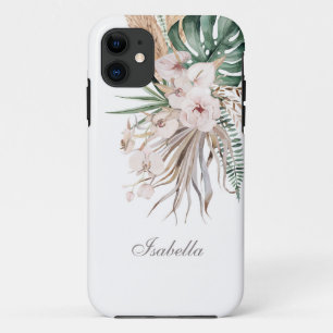 Tropical Monstera and Orchid Custom Name Case-Mate iPhone Case