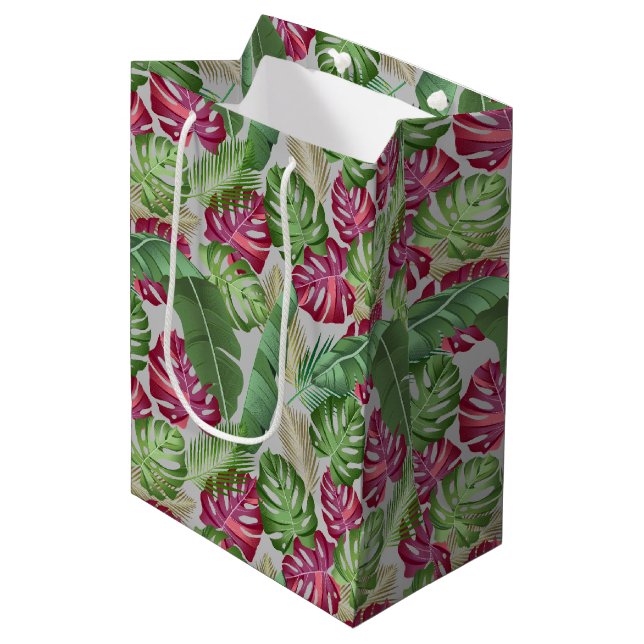 Tropical Monstera and Palm Leaves Medium Gift Bag (Front Angled)