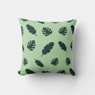 Tropical Monstera and Palm Leaves Seamless Pattern Cushion