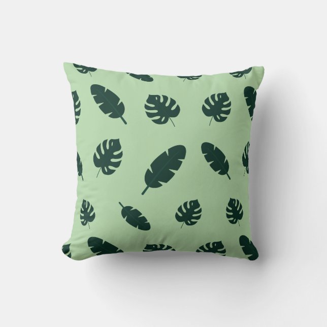 Tropical Monstera and Palm Leaves Seamless Pattern Cushion (Front)