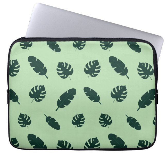Tropical Monstera and Palm Leaves Seamless Pattern Laptop Sleeve (Front)