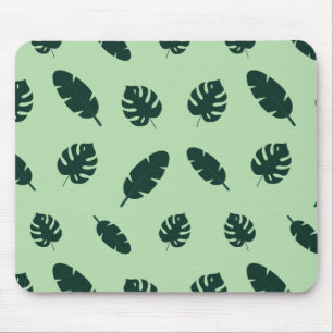 Tropical Monstera and Palm Leaves Seamless Pattern Mouse Pad