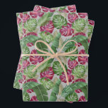 Tropical Monstera and Palm Leaves Wrapping Paper Sheet<br><div class="desc">Tropical pink and green monstera leaves and palm tree fronds on a light grey background,  you'll have fun with these wrapping paper sheets.</div>