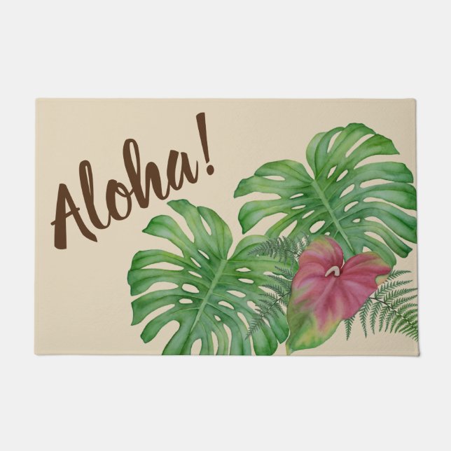 Tropical Monstera & Anthurium Aloha Door Mat (Front)