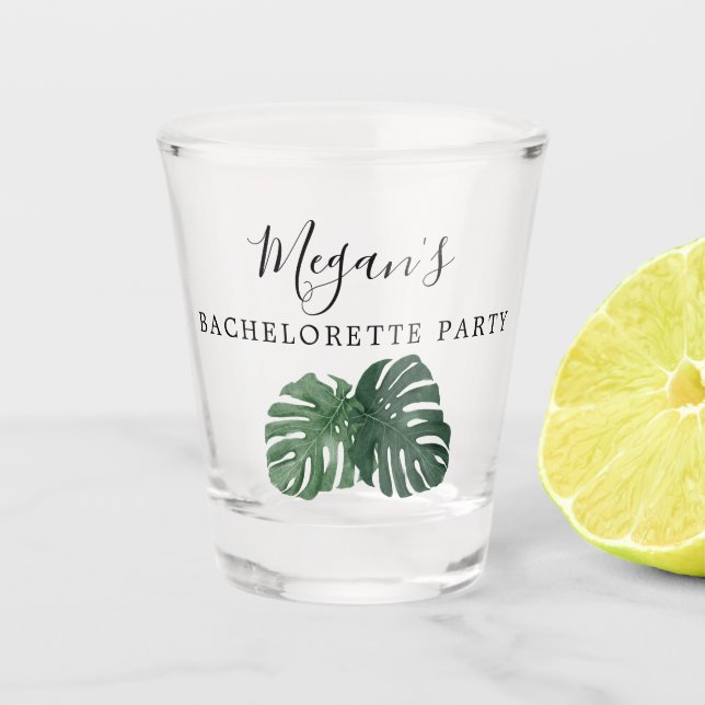 Tropical Monstera Bachelorette Party Shot Glass (Front)