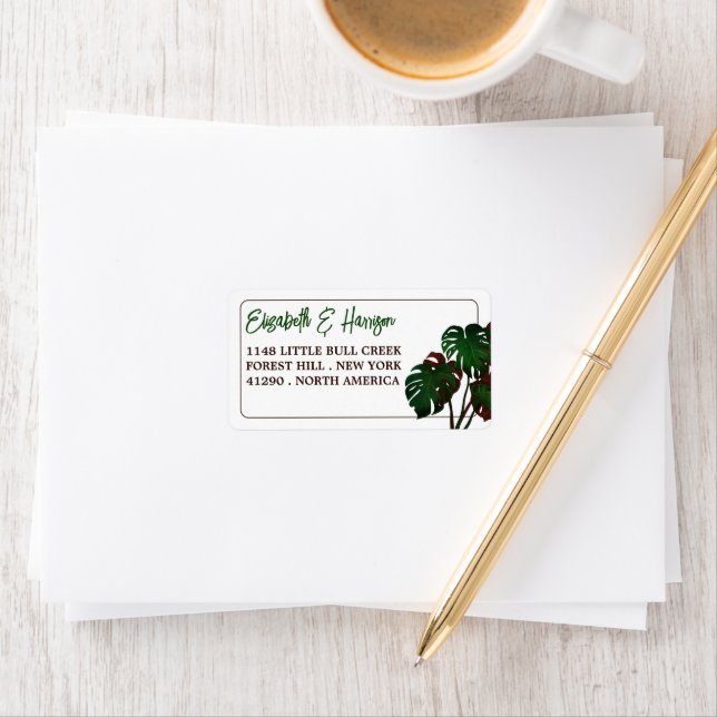 Tropical Monstera Beach Wedding Label (Insitu)