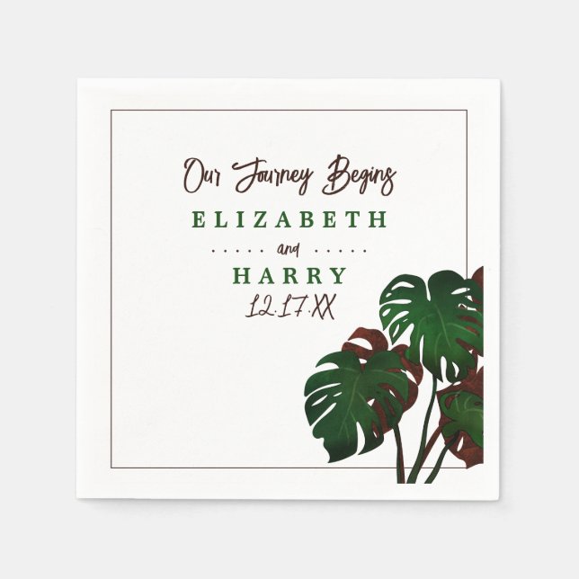 Tropical Monstera Beach Wedding Napkin (Front)