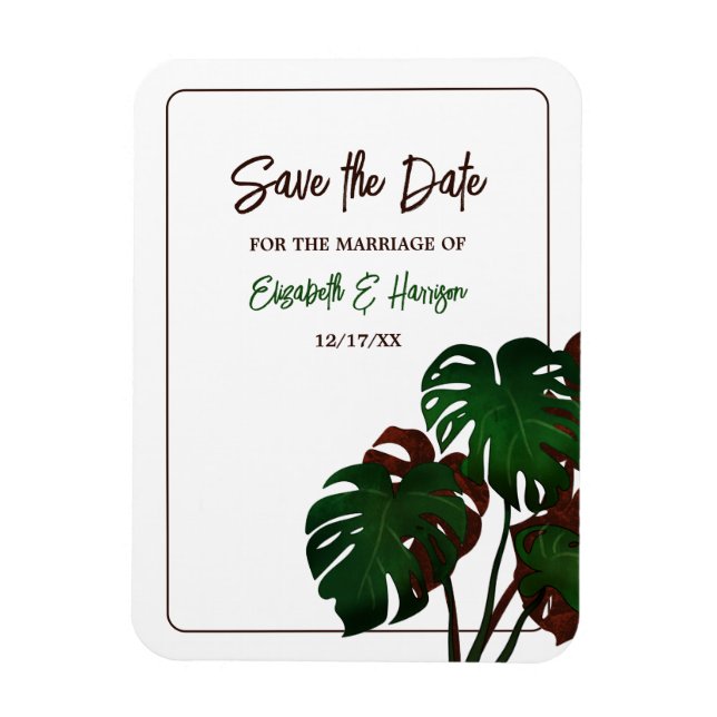 Tropical Monstera Beach Wedding Save the Date Magnet (Vertical)