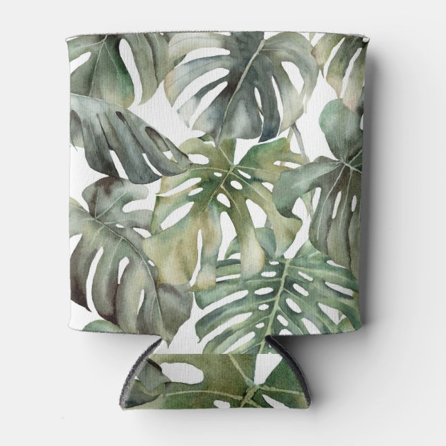 Tropical Monstera Big Watercolor Pattern Can Cooler (Front)