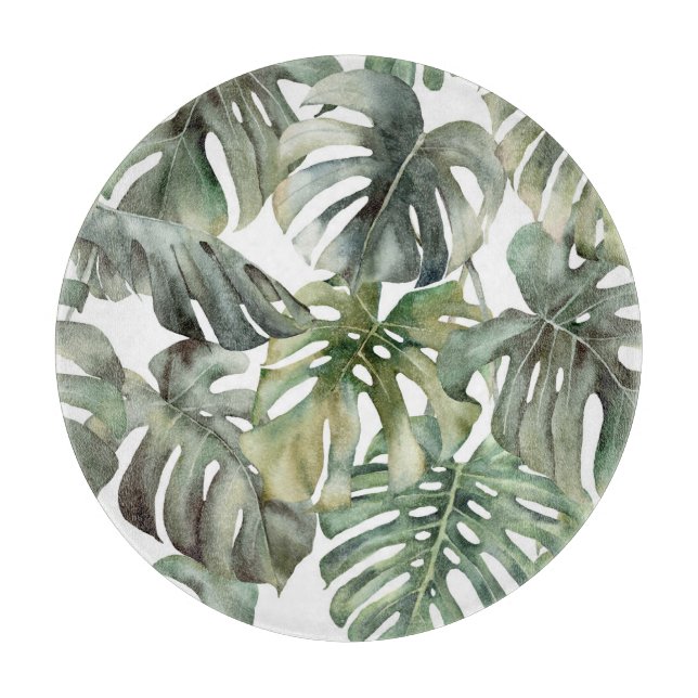Tropical Monstera Big Watercolor Pattern Cutting Board (Front)