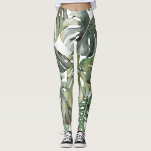 Tropical Monstera Big Watercolor Pattern Leggings