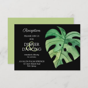 Tropical Monstera Black Wedding Reception Card