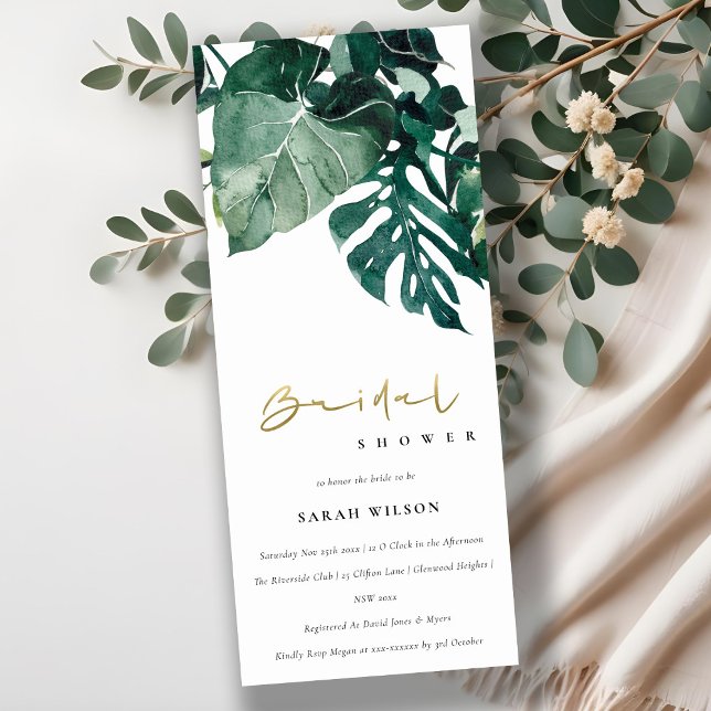 Tropical Monstera Blue Foliage Bridal Shower Invitation (Creator Uploaded)